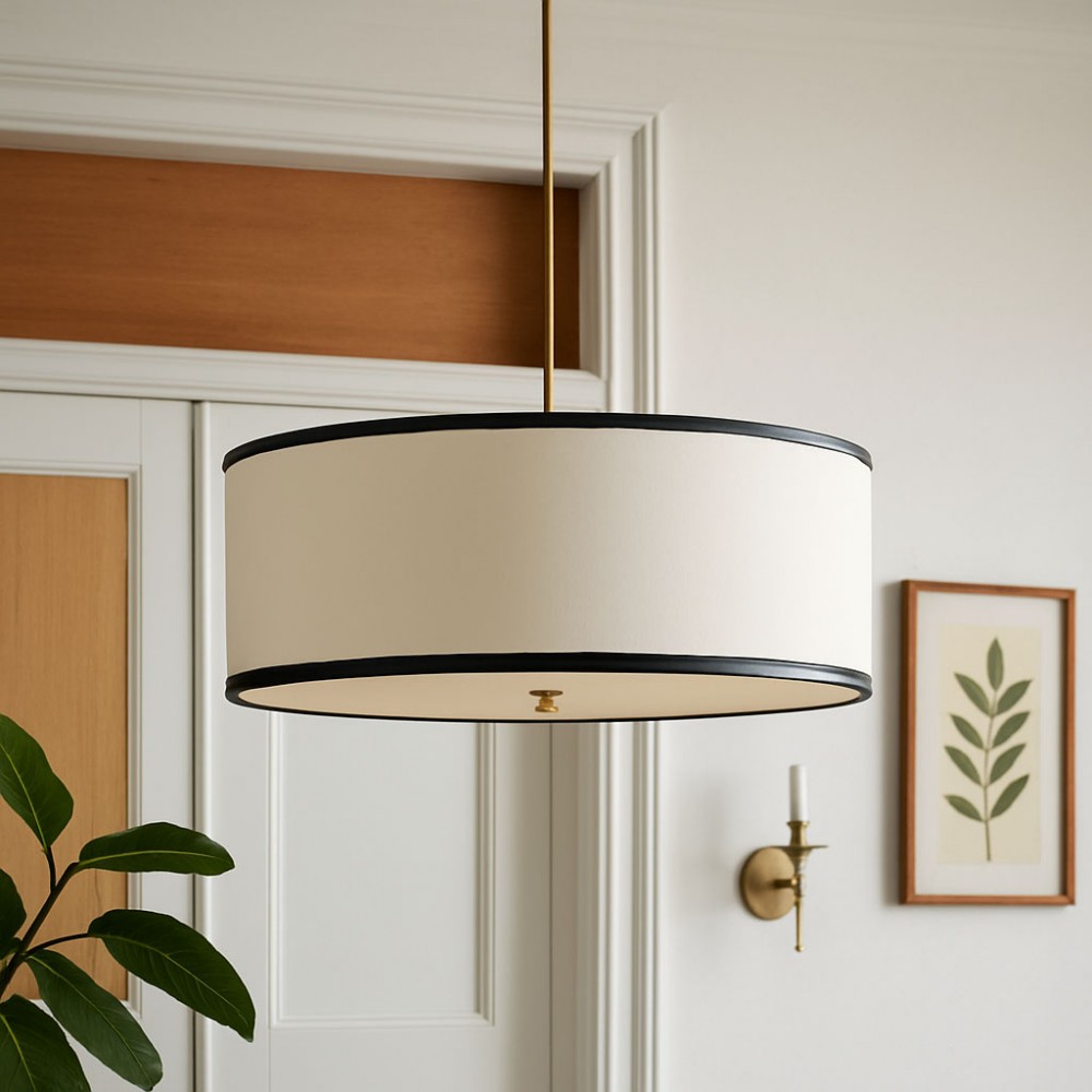 Maison Drum – Siyah Biyeli Krem Kumaş Davul Form Avize | Levaillant